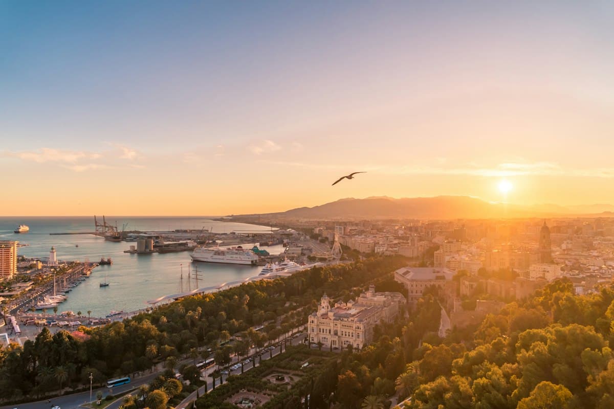 Sunset over the port of Málaga seen from Gibralfaro Castle